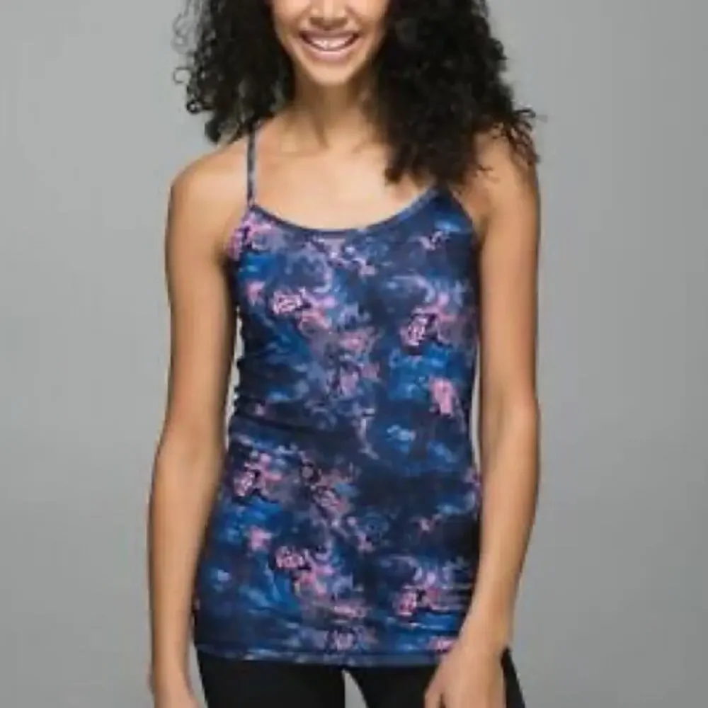 Lululemon Power Y Tank Moody Mirage Bark Berry Deep Navy Blue Size 2 XS Yoga